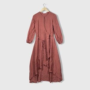 Rodebjer Regina Rose Silk Blend Jacquard Midi Dress Womens XS Belted Wrap Boho